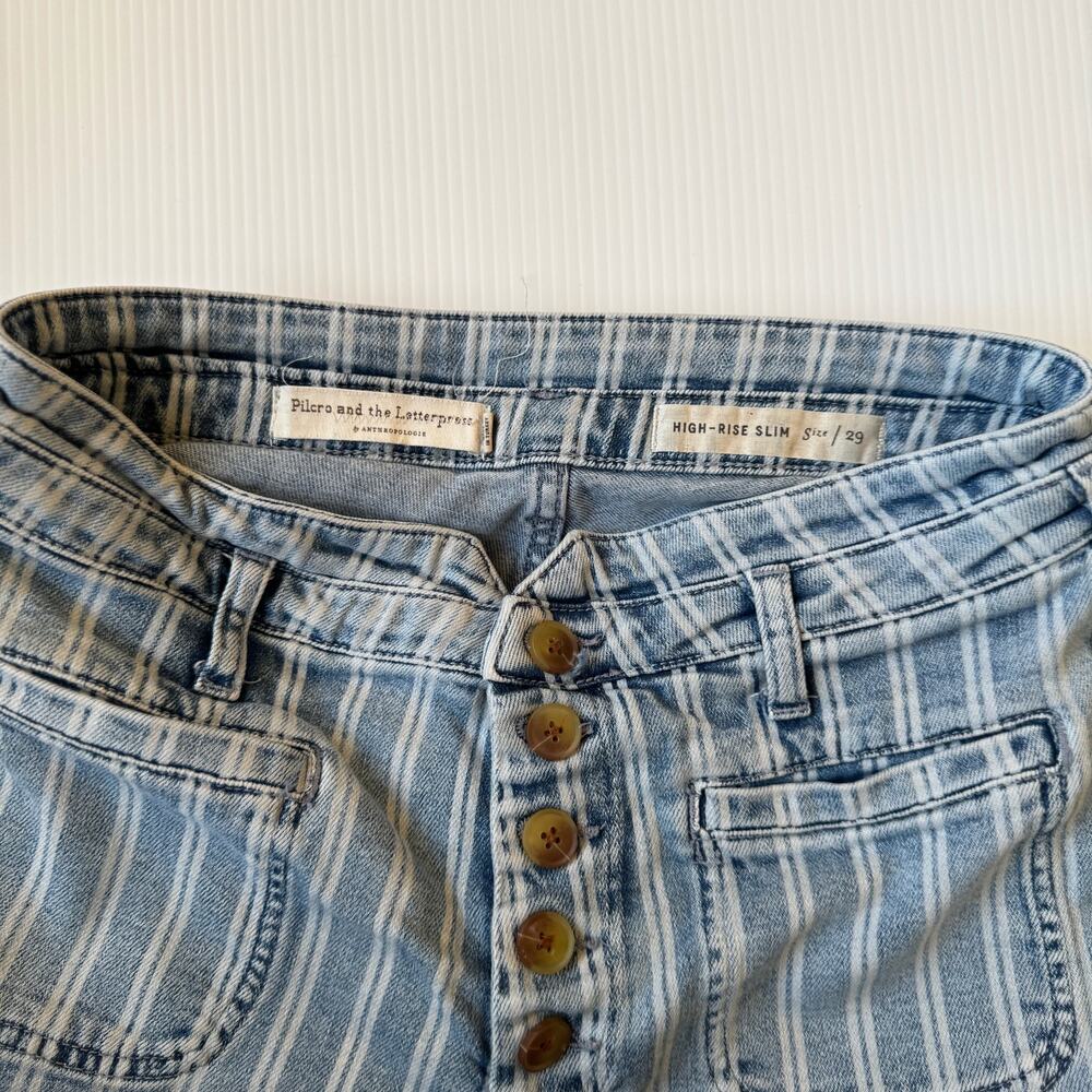 Anthropologie Pilcro High Rise Slim Stripe Acid Wash Crop Jeans 29 Nautical Euro - Picture 6 of 16